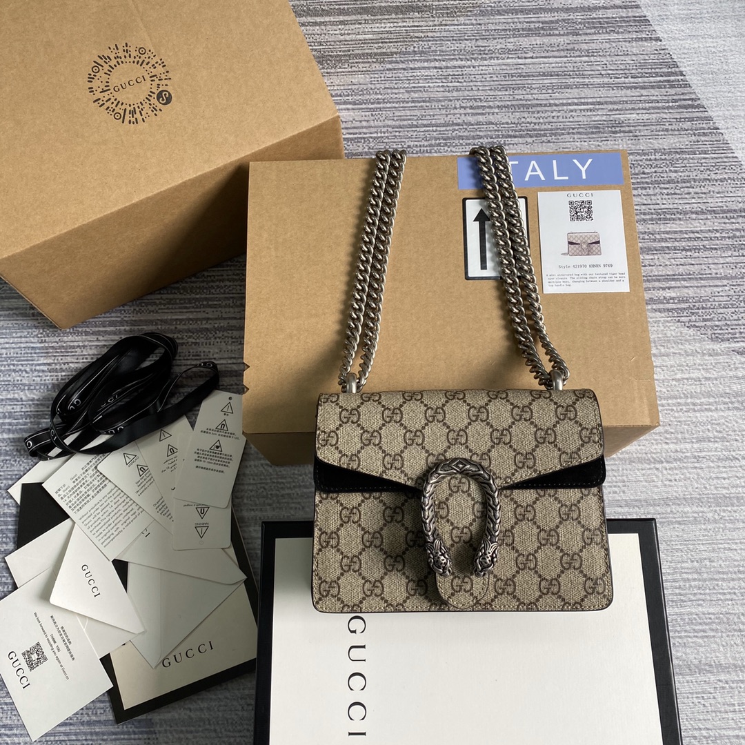 Gucci Dionysus GG Supreme Mini Bag Shoulder Bag 421970 Black